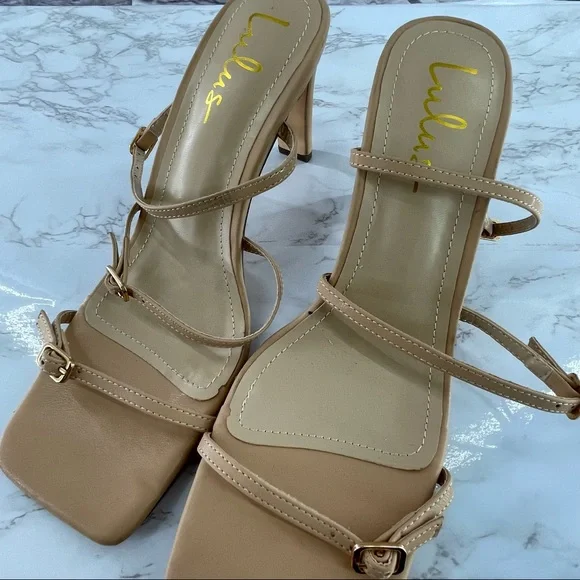 Lulu’s Jayjae Light Nude Square Toe Buckled High Heel Sandals Size 10 - Picture 6 of 9
